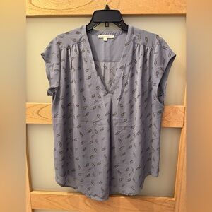 Fun 2 Fun Feather Print Blue Blouse